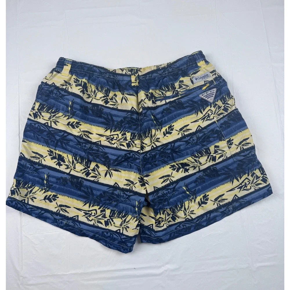 Columbia Sportswear Mens Blue Yellow‎ Tropical Palm Print Swim Trunks Size Large